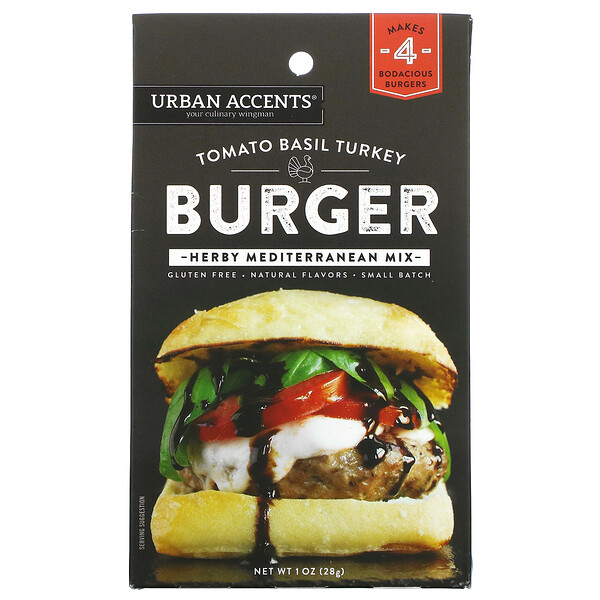 Urban Accents, Tomato Basil Turkey Burger, Herby Mediterranean Mix, 1 oz (28 g) 1 Urban Accents, Tomato Basil Turkey Burger, Herby Mediterranean Mix, 1 oz (28 g)