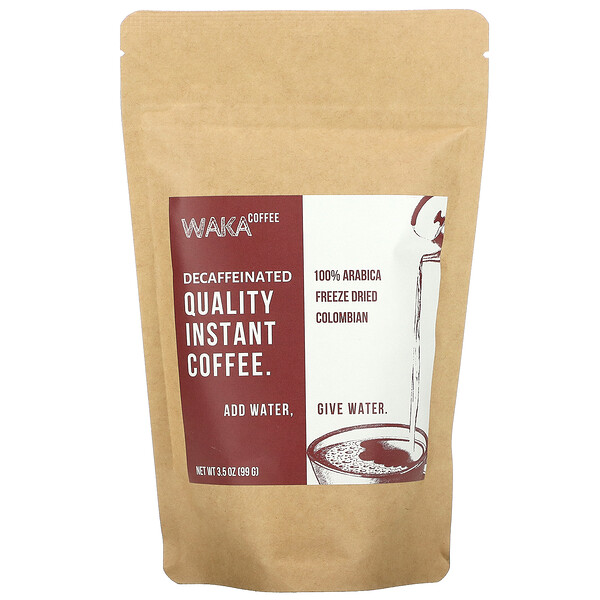 Waka Coffee, 100% Arabica Instant Coffee, Freeze Dried Colombian, Medium Roast, Decaffeinated, 3 Waka Coffee, 100% Arabica Instant Coffee, Freeze Dried Colombian, Medium Roast, Decaffeinated, 3.5 oz (99 g)