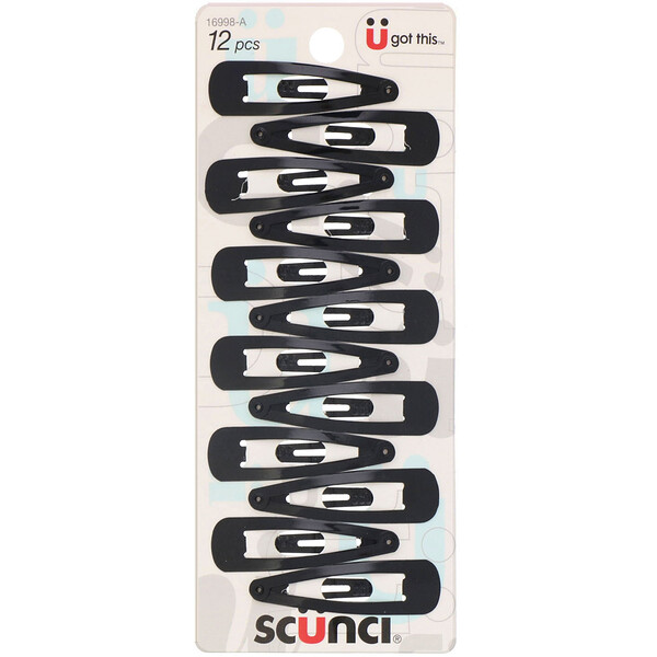 Scunci, Snap Hair Clip, Black, 12 Pieces 1 Scunci, Snap Hair Clip, Black, 12 Pieces