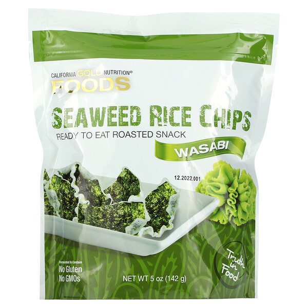 California Gold Nutrition, Seaweed Rice Chips, Wasabi, 5 oz (142 g) 1 California Gold Nutrition, Seaweed Rice Chips, Wasabi, 5 oz (142 g)