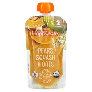 Happy Family Organics, Organic Baby Food, Stage 2, 6+ Months, Pears, Squash & Oats, 4 oz (113 g)