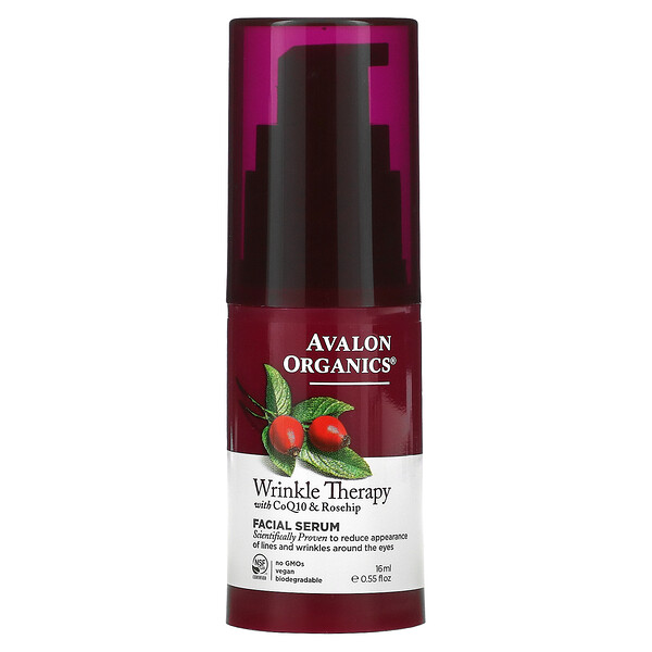 Avalon Organics, Wrinkle Therapy With CoQ10 & Rosehip, Facial Serum, 0 Avalon Organics, Wrinkle Therapy With CoQ10 & Rosehip, Facial Serum, 0.55 fl oz (16 ml)