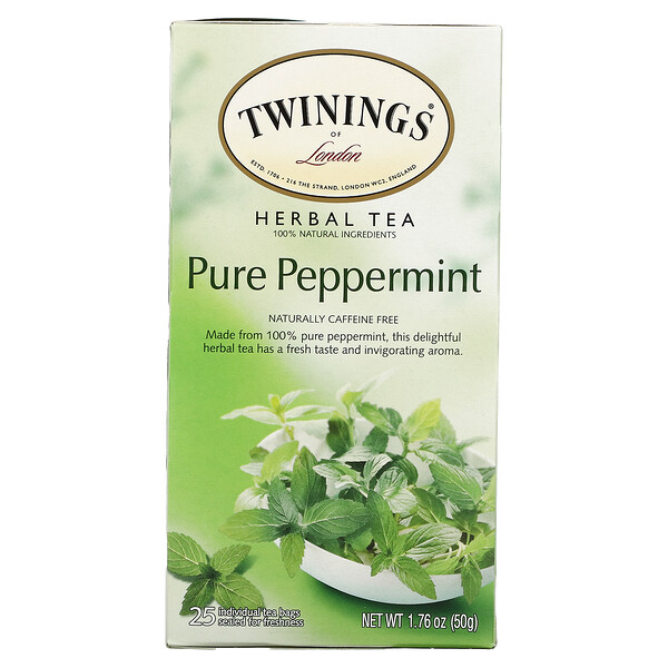 Twinings, Herbal Tea, Pure Peppermint, Caffeine Free, 25 Tea Bags, 1 Twinings, Herbal Tea, Pure Peppermint, Caffeine Free, 25 Tea Bags, 1.76 oz (50 g)