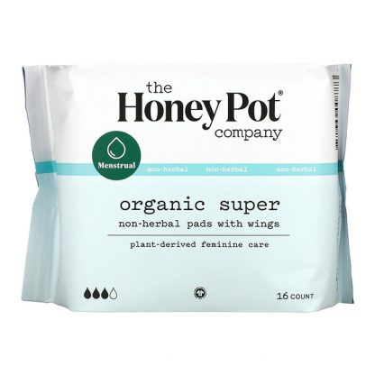 The Honey Pot Company, Non-Herbal Pads With Wings, Organic Super, 16 Count