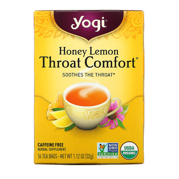 Yogi Tea, Throat Comfort, Honey Lemon, Caffeine Free, 16 Tea Bags, 1 Yogi Tea, Throat Comfort, Honey Lemon, Caffeine Free, 16 Tea Bags, 1.12 oz (32 g)