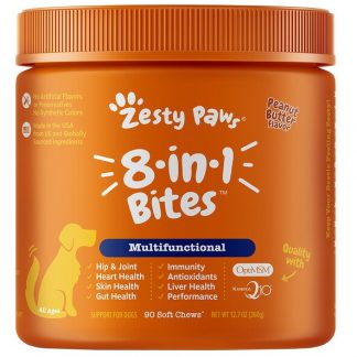 Zesty Paws, 8-in-1 Bites for Dogs, Multifunctional, All Ages, Peanut Butter, 90 Soft Chews