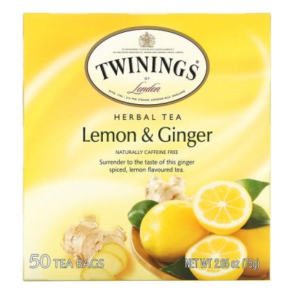 Twinings, Herbal Tea, Lemon & Ginger, Caffeine Free, 50 Tea Bags, 2.65 oz (75 g)