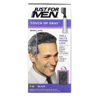 Just for Men, Touch of Gray, Comb-In Hair Color, Black T-55, Single Application Haircolor Kit