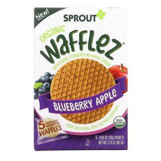 Sprout Organic, Wafflez, Blueberry Apple, 5 Packets, 0.63 oz (18 g)