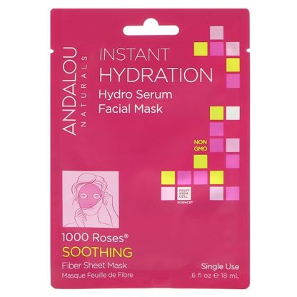 Andalou Naturals, Instant Hydration, Hydro Serum Beauty Facial Mask, 1 Single Use Fiber Sheet Mask, 0.6 fl oz (18 ml)