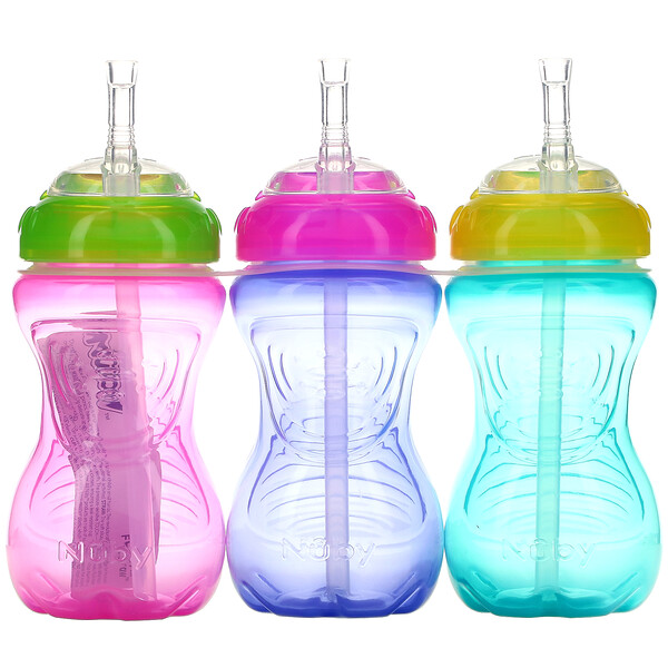 Nuby, No Spill FlexStraw Cups, 12+ Months, Girl, 3 Pack, 10 oz (300 ml) Each 1 Nuby, No Spill FlexStraw Cups, 12+ Months, Girl, 3 Pack, 10 oz (300 ml) Each