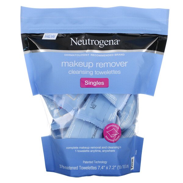 Neutrogena, Makeup Remover Cleansing Towelettes, Singles, 20 Pre-Moistened Towelettes