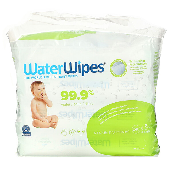 WaterWipes, Textured Baby Wipes, 4 Packs, 60 Wipes Each 1 WaterWipes, Textured Baby Wipes, 4 Packs, 60 Wipes Each