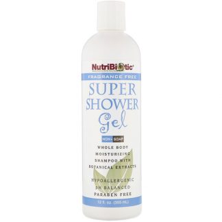 NutriBiotic, Super Shower Gel, Non-Soap, Fragrance Free, 12 fl oz (355 ml)