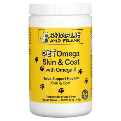 Charlie & Frank, Pet Omega Skin & Coat with Omega-3, For Cats & Dogs, 180 Soft Chews