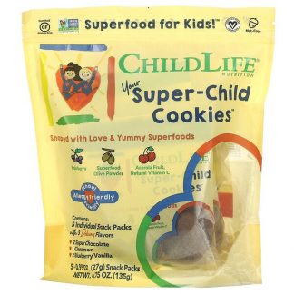 ChildLife, Your Super-Child Cookies, Assorted Flavors, 5 Snack Packs, 0.95 oz (27 g) Each