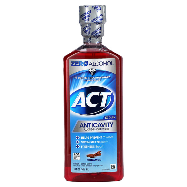 Act, Anticavity Fluoride Mouthwash, Alcohol Free, Cinnamon, 18 fl oz (532 ml) 1 Act, Anticavity Fluoride Mouthwash, Alcohol Free, Cinnamon, 18 fl oz (532 ml)