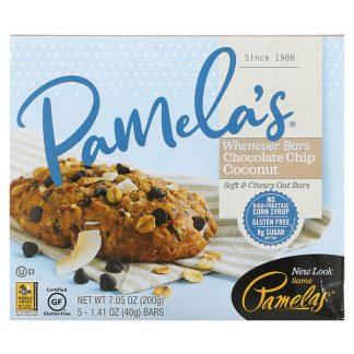 Pamela's Products, Whenever Oat Bars, Chocolate Chip Coconut, 5 Bars, 1.41 oz (40 g) Each