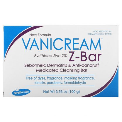 Vanicream, Z-Bar, Seborrheic Dermatitis & Anti-Dandruff Medicated Cleansing Bar, Fragrance Free, 3.53 oz (100 g)