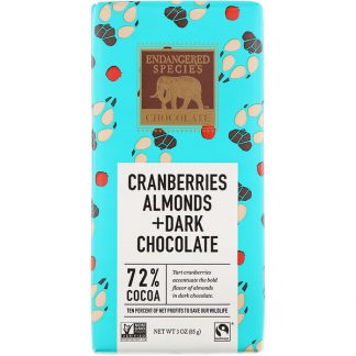 Endangered Species Chocolate, Cranberries, Almonds + Dark Chocolate, 72% Cocoa, 3 oz (85 g)