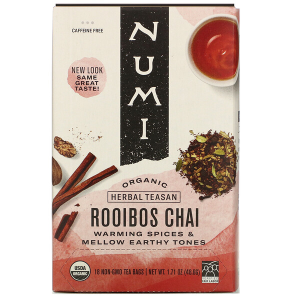 Numi Tea, Organic Herbal Teasan, Rooibos Chai, Caffeine Free, 18 Tea Bags, 1.71 oz (48 Numi Tea, Organic Herbal Teasan, Rooibos Chai, Caffeine Free, 18 Tea Bags, 1.71 oz (48.6 g)