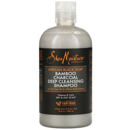SheaMoisture, African Black Soap, Bamboo Charcoal Deep Cleansing Shampoo, Dry & Oily Scalp, Tea Tree Oil & Willow Bark, 13 fl oz (384 ml)