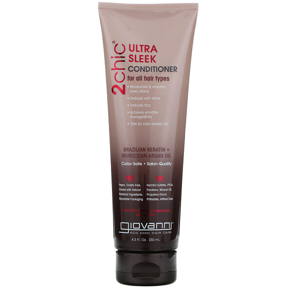 Giovanni, 2chic, Ultra-Sleek Conditioner, For All Hair Types, Brazilian Keratin + Moroccan Argan Oil, 8.5 fl oz (250 ml)