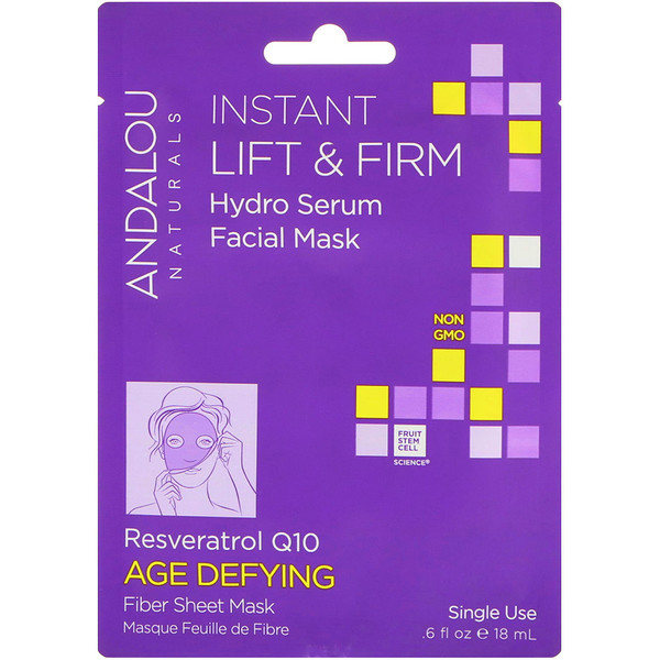 Andalou Naturals, Instant Lift & Firm, Hydro Serum Beauty Facial Mask, Age Defying, 1 Single Use Fiber Sheet Mask, 0 Andalou Naturals, Instant Lift & Firm, Hydro Serum Beauty Facial Mask, Age Defying, 1 Single Use Fiber Sheet Mask, 0.6 fl oz (18 ml)