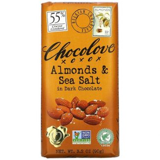 Chocolove, Almonds & Sea Salt in Dark Chocolate, 55% Cocoa, 3.2 oz (90 g)