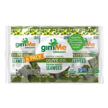 gimMe, Premium Roasted Seaweed, Extra Virgin Olive Oil, 6 Pack. 0.17 oz (5 g) Each