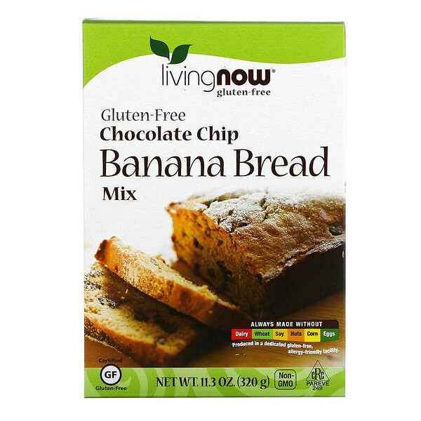 NOW Foods, Chocolate Chip Banana Bread Mix, Gluten-Free, 11 NOW Foods, Chocolate Chip Banana Bread Mix, Gluten-Free, 11.3 oz (320 g)