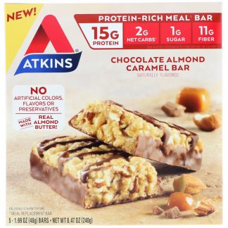 Atkins, Meal Bar, Chocolate Almond Caramel Bar, 5 Bars, 1.69 oz (48 g) Each