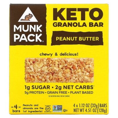 Munk Pack, Keto Granola Bar, Peanut Butter, 4 Bars, 1.12 oz (32 g) Each