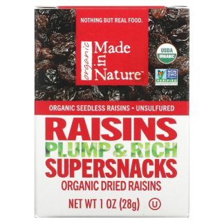 Made in Nature, Organic Dried Raisins, Plump & Rich Supersnacks, 6 Pack, 1 oz ( 28 g)