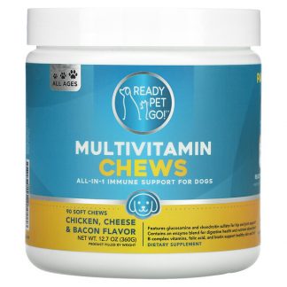 Ready Pet Go, Multivitamin Chews, All-In-1 Immune Support For Dogs, All Ages, Chicken, Cheese & Bacon, 90 Soft Chews, 12.7 oz (360 g)