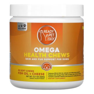 Ready Pet Go, Omega Health Chews, Skin and Fur Support For Dogs, All Ages, Fish Oil + Cheese, 90 Soft Chews, 12.7 oz (360 g)