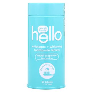 Hello, Antiplaque + Whitening Toothpaste Tablets, Natural Peppermint, 60 Tablets