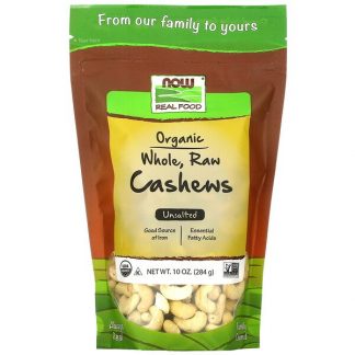 NOW Foods, Real Food Organic, Whole, Raw Cashews, Unsalted, 10 oz (284 g)