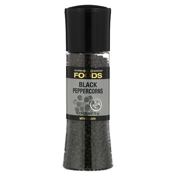 California Gold Nutrition, FOODS - Black Peppercorns Grinder, 6 oz (170 g) 1 California Gold Nutrition, FOODS - Black Peppercorns Grinder, 6 oz (170 g)
