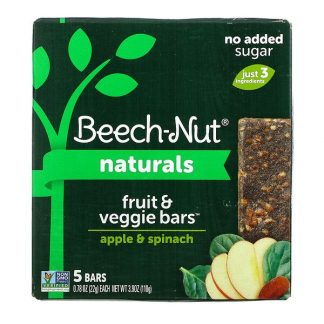 Beech-Nut, Naturals, Fruit & Veggie Bars, Stage 4, Apple & Spinach, 5 Bars, 0.78 oz (22 g) Each